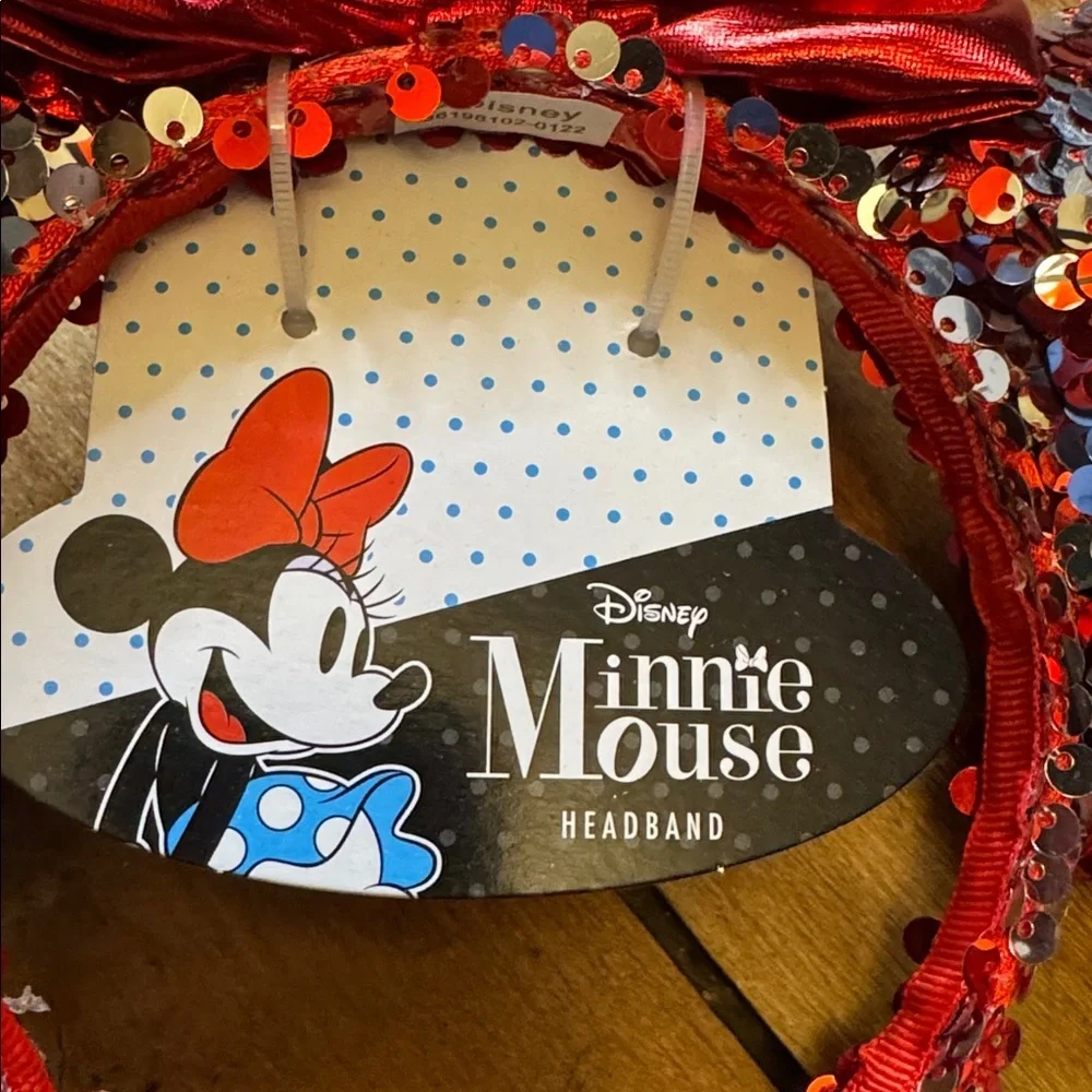 Disney Minnie Mouse Sparkling Red Sequin Ears with bow new in package never worn